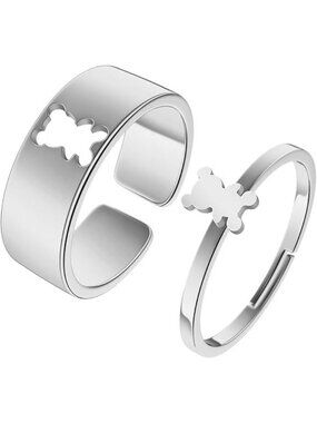 Bear silver 2Pcs Matching Cute Animals Promise Engagement Ring